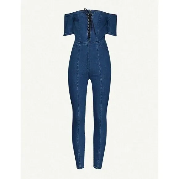 FREE PEOPLE 3 x 1 CAMILLE LACE UP DENIM JUMPSUIT